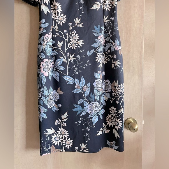 Vince Camuto Floral Navy Blue White Puff Sleeve Sheath Dress Size M 10 - Picture 5 of 15